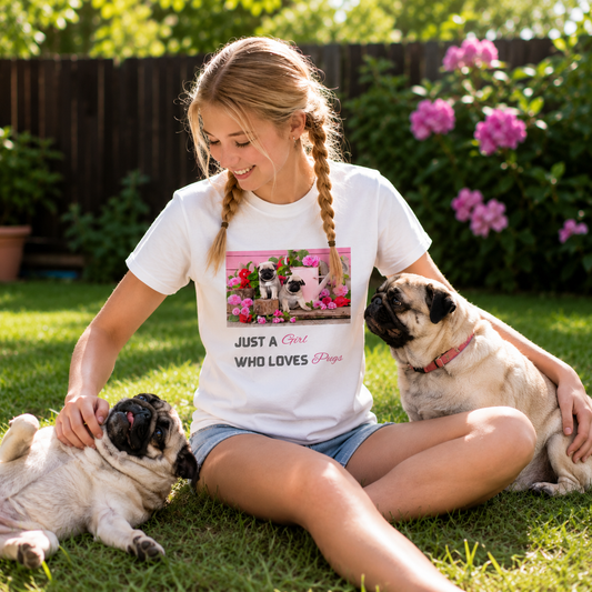 Just a Girl Who Loves Pugs | Cute Pug Lover T-Shirt for Women