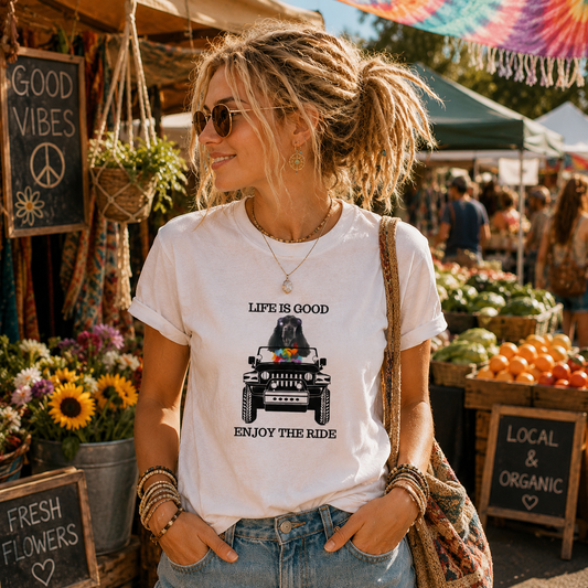 Life Is Good, Enjoy The Ride Uni-Sex Dog Lover Fitted T-Shirt