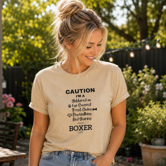 Caution I’m a Crazy Boxer Lady Funny Unisex T-Shirt | Boxer Dog Lover Tee