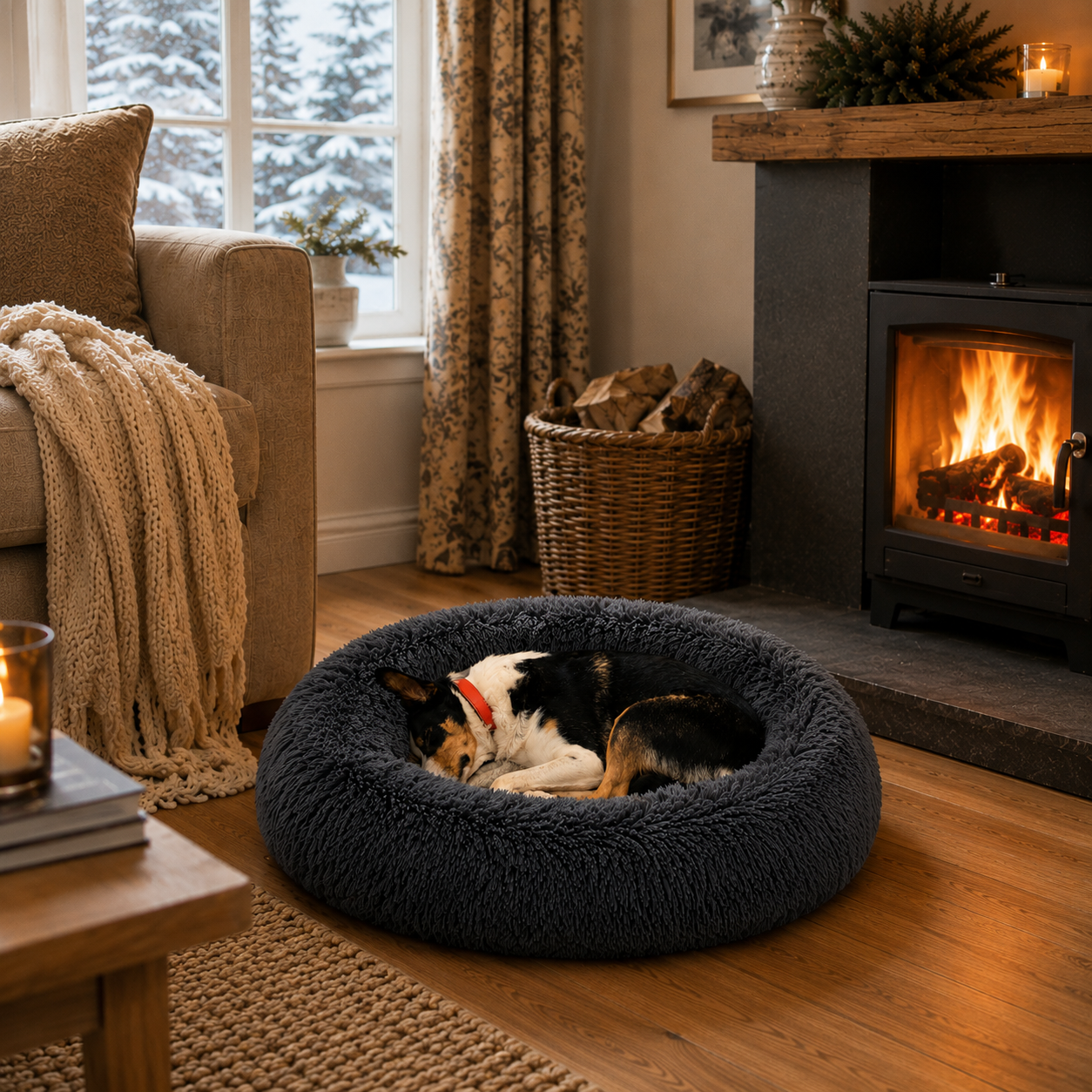 Calming Plush Round Pet Bed for Cats & Dogs
