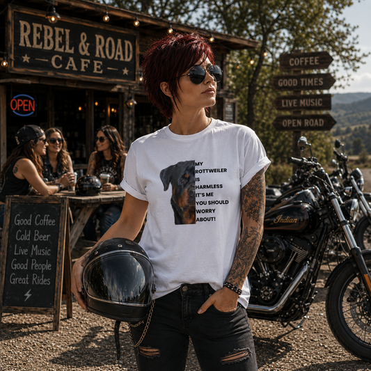 My Rottweiler’s Harmless, It’s Me You Should Worry About | Unisex Fitted T-Shirt
