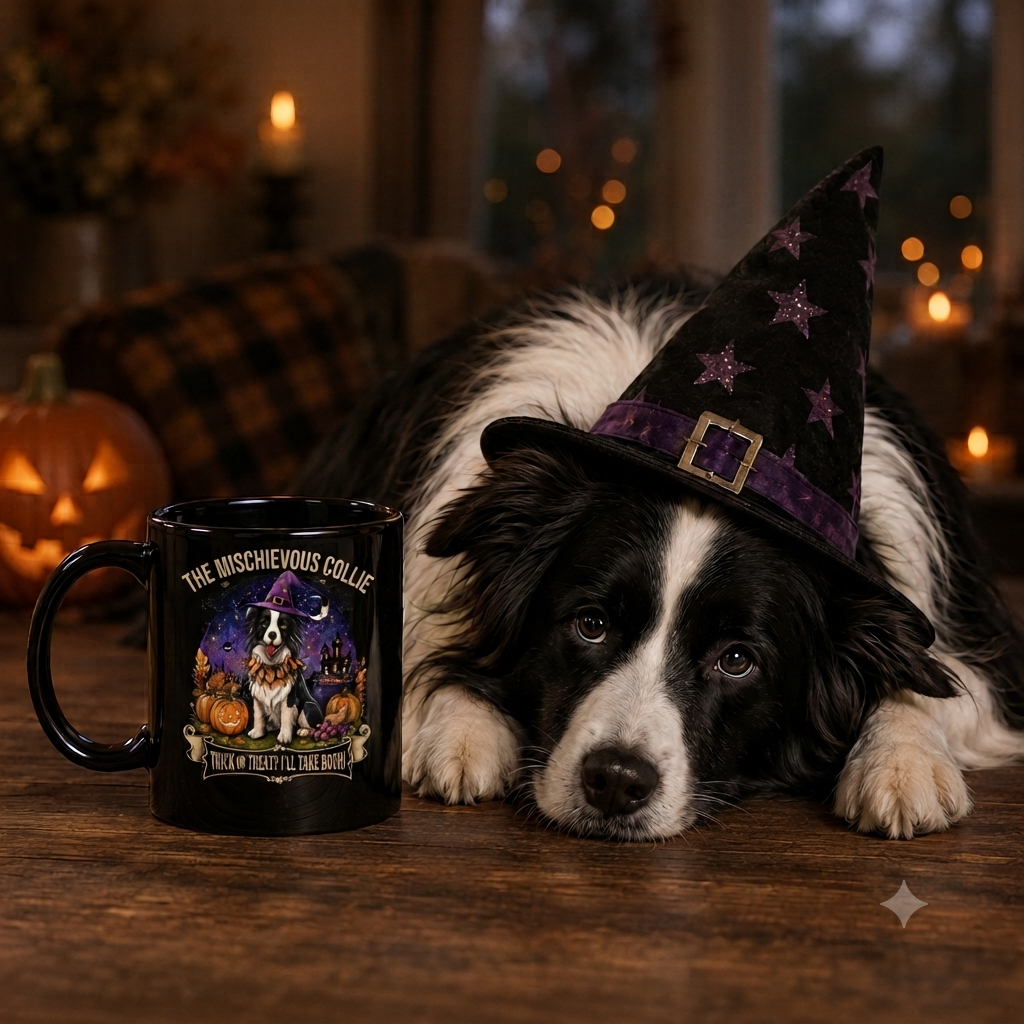 Schelmischer Collie Halloween-Becher – Süßes oder Saures