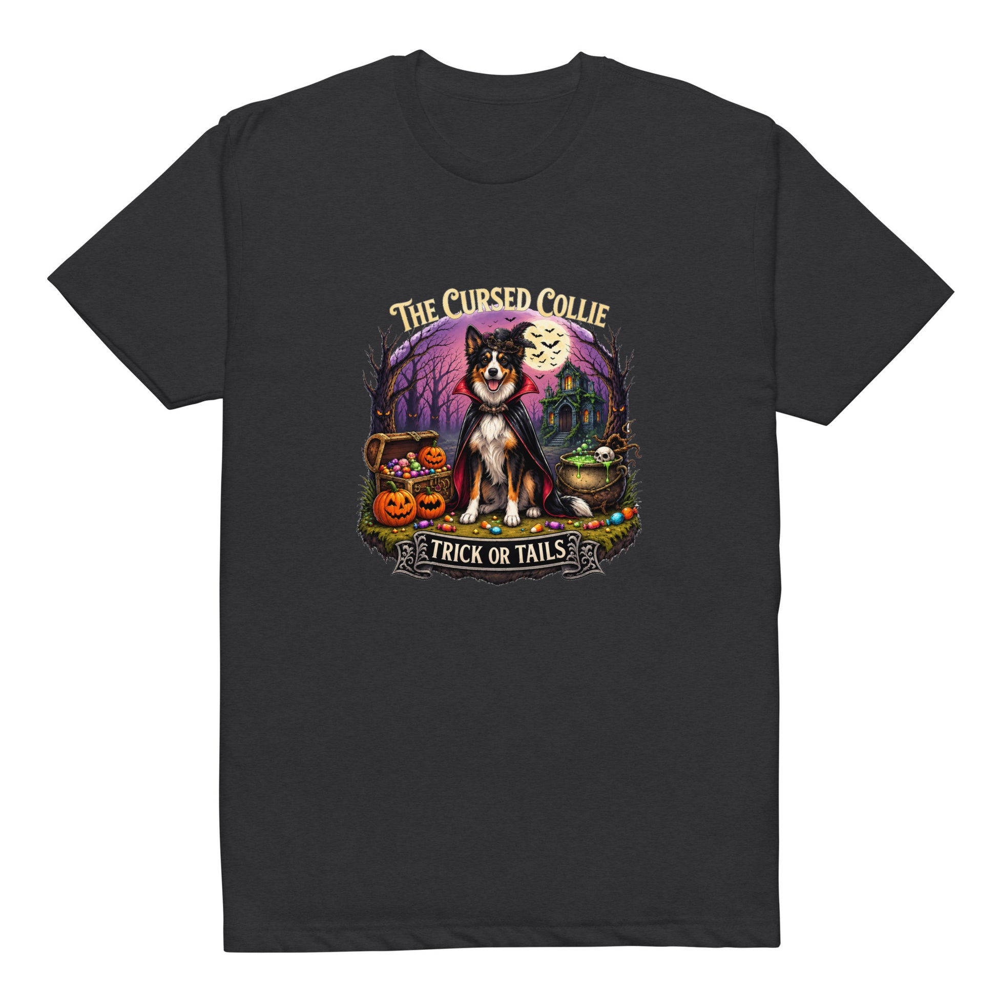 The Cursed Collie Trick or Tails Border Collie Halloween T-Shirt - Molly Talks, Harley Listens.
